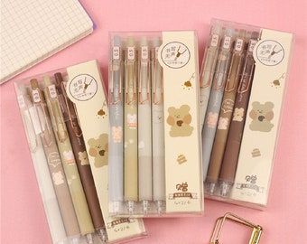 4 pcs gel pen+2pcs refill, 0.5mm, Bear pen, school supplies, Bear gel pen, retractable, stationary, cute gel pen, planner, back to school