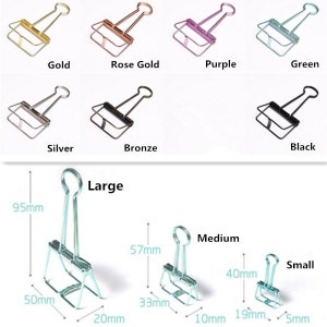 Binder Clips, 2pcs, Metal Paper Clips, Ligne Clips, large, medium, small, gold, rose gold, purple, green, silver, bronze, black, planner image 7