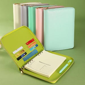 Pasta de planejador A5, capa de planejador, pasta com zíper, pasta de PU, pasta de 6 argolas, materiais de volta às aulas, refil, organizador