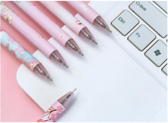 6pcs, Sakura Pens, Pink Pens, 0.5mm, Gel Pen, Cartoon Pen, Kawaii Stationary,  Cute Pens, Sign Pen, Gel Ink Pen, Planner Pen, Black Gel Pens 
