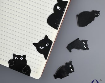 Cute Black Cat Bookmark, Magnetic Bookmark, Magnet Book Marker, bookmark set, planner, journal, cute, kawaii, Stationary, school supplies