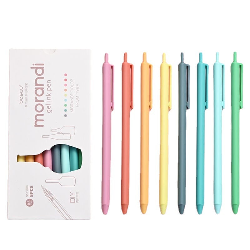0.5mm 9pcs/set Morandi Color Gel Pen School Office Students Stationery Supply Blue Plastic