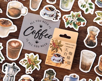 46pcs, coffee stickers, sticker flakes, Planner Sticker, planner accessories, cute, kawaii, Weekend, Calendar, Nature themes