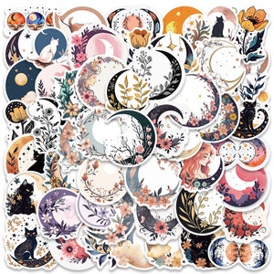 50 pcs, autocollants mignons, autocollant lune, chat, autocollants de valise, autocollant imperméable à l'eau, autocollants de bagage, papeterie kawaii, autocollant de scrapbooking