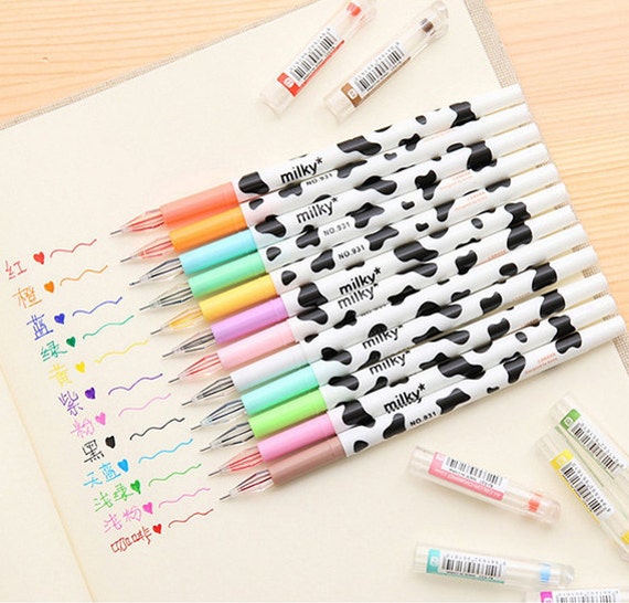 12pcs Cow pens gel pens Milky pens Cartoon pen Kawaii Etsy