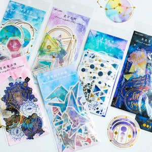 60 pezzi, adesivi a forma di stella, luna, galassia, cosmico, pianeta, universo, colorati, cielo, grandi adesivi, adesivi carini, notte stellata, diario, pacchetto di adesivi