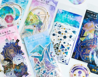 60pcs, star stickers, moon, Galaxy, Cosmic, Planet, Universe, colorful, Sky, big stickers, Cute Stickers,Starry Night, journal, Sticker pack
