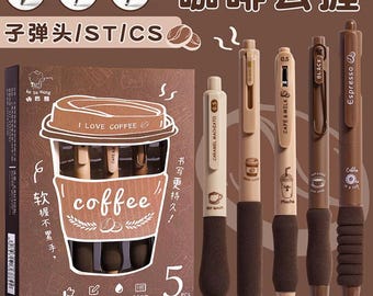 5 Stück Set, Gelschreiber, Kaffeestifte, kawaii Schreibstifte, 0,5 mm Stifte, schwarze Gelstifte, ästhetische Stifte, Schulzubehör
