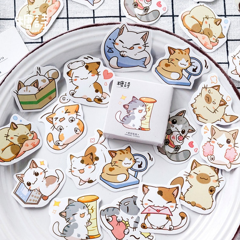 45pcs, cat stickers, animal Stickers, sticker flakes, Planner Sticker, kawaii stationary, Scrapbook Sticker, journal, cute 