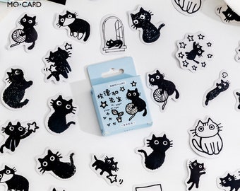 45 pegatinas de gatos, pegatinas de animales, pegatinas en escamas, pegatinas para planificador, papelería kawaii, pegatinas para álbumes de recortes y diarios.