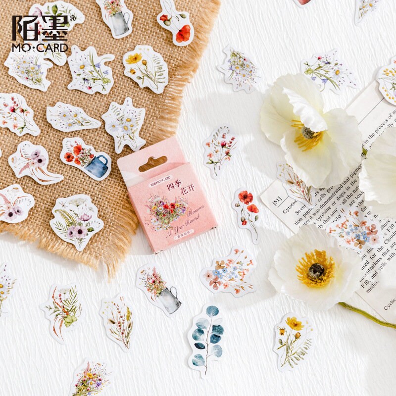 46pcs, Flower Stickers, Sticker Flakes, Floral Stickers, Blooming Flowers,  Planner Sticker, Scrapbook, Sticker Set, Nature Themes 