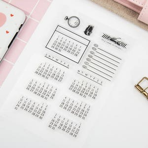 Timbro calendario, timbro data, settimana, timbro trasparente, timbro trasparente, timbro planner, timbro numero, timbro mese, timbro carino, timbro kawaii, gomma