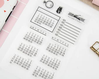 Calendar Stamp, date stamp, week, Clear stamp, Transparent Stamp, Planner Stamp, Number stamp, month stamp, cute stamp, kawaii stamp, Rubber