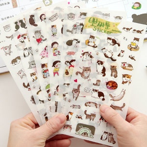 Pegatinas de gato, 6 hojas, pegatinas para planificador, accesorios para planificador, lindas, kawaii, pegatinas para planificador de fin de semana, juego de pegatinas, diario, calendario