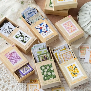 50 pcs, autocollants fleurs, flocons d'autocollants, autocollants floraux, fleurs épanouies, boîte d'autocollants, autocollants de scrapbooking, ensemble d'autocollants, thèmes nature