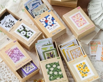 50 pcs, autocollants fleurs, flocons d'autocollants, autocollants floraux, fleurs épanouies, boîte d'autocollants, autocollants de scrapbooking, ensemble d'autocollants, thèmes nature
