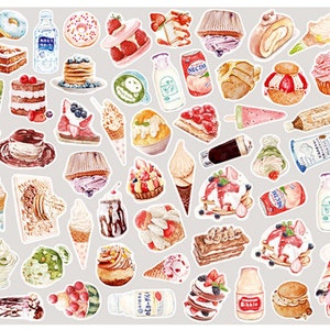 100 pièces, autocollants pour gâteaux, autocollants pour aliments, autocollants pour desserts, flocons d'autocollants, autocollants pour agenda, papeterie kawaii, album de coupures, journal intime, autocollant mignon