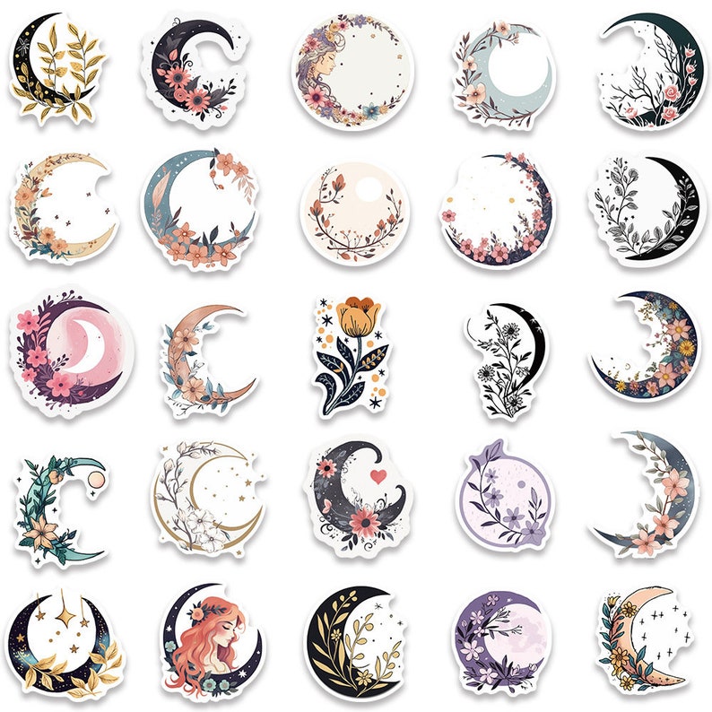 50pcs, Cute Stickers, Moon Sticker, Cat, Suitcase Stickers, Waterproof ...