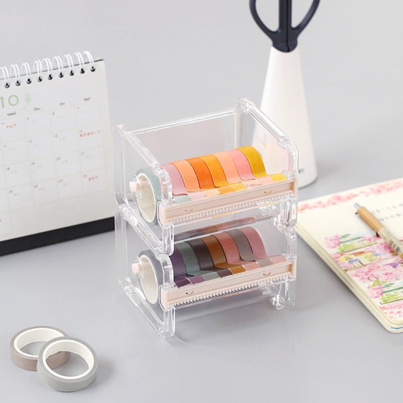 2pcs Plastic Clear White Masking Tape Dispenser Washi Tape Holder Desk  Accessories Adhesives Tape Storage Box Kawaii Stationery - AliExpress