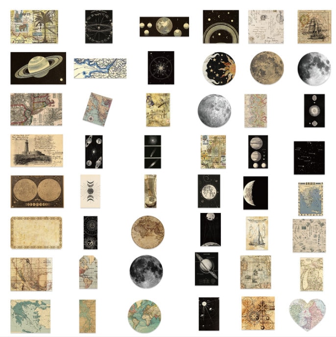 50pcs, Map Stickers, Moon Stickers, PVC, Planner Stickers, Photo Album ...