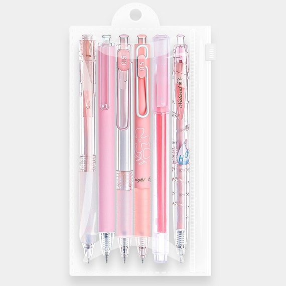 6pcs/set, Retractable Gel Pen, Pink Planner Pens, Kawaii