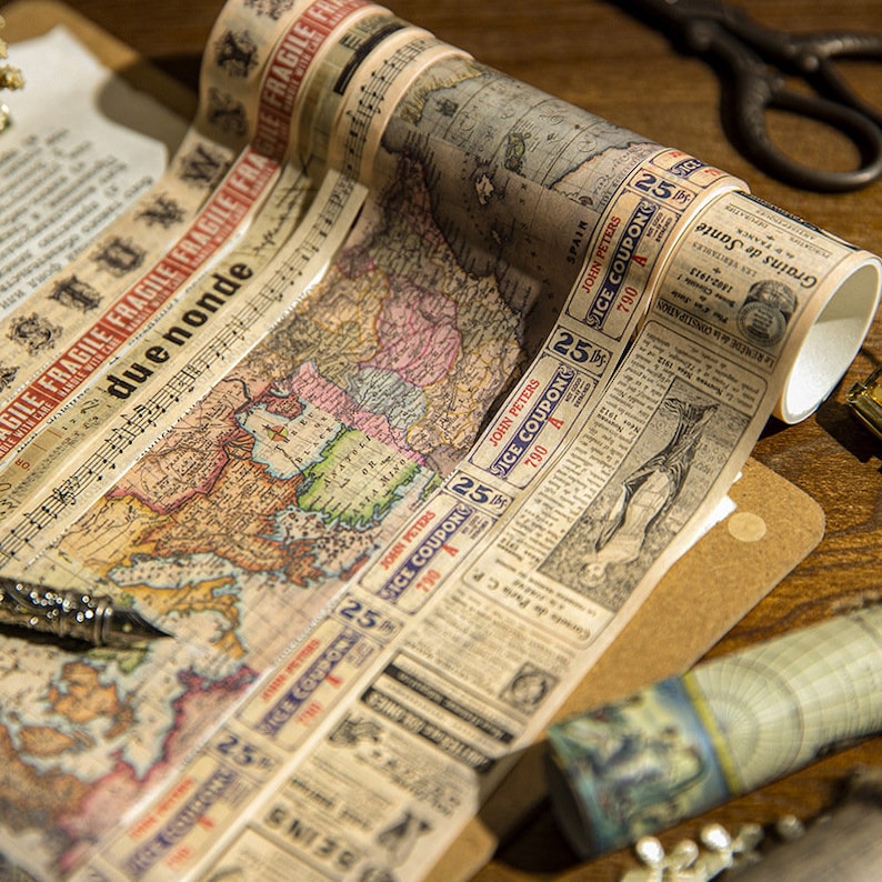 8 Rolls Map Washi Tape Newspaper Washi Tape Wide Washi - Etsy