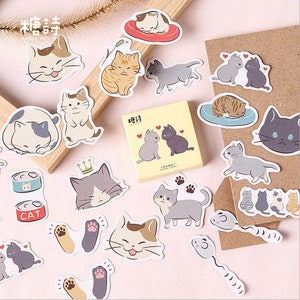 45 pcs, autocollants chat, autocollants animaux, flocons d'autocollants, autocollant d'agenda, papeterie kawaii, autocollant de scrapbooking, journal intime, mignon, thèmes nature