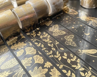 30mmx3m, Transparent gold foil tape, Waterproof PET tape, Decorative materials, Plant tape, butterfly tape, feather, leaves, release paper