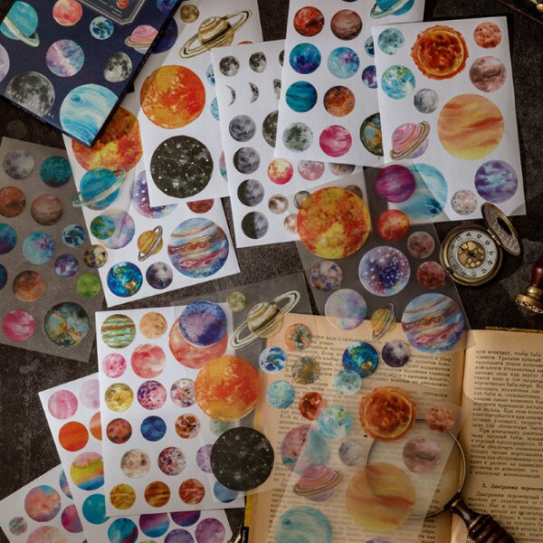 16 sheets, star stickers, moon, Galaxy Stickers, Cosmic Stickers, Planet, Universe, colorful, Cute Stickers, Starry Night, journal stickers