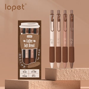 4pcs/set, 0.5mm, coffee pen, school supplies, retractable, stationary, cute gel pen, Writing Supplies, planner, back to school