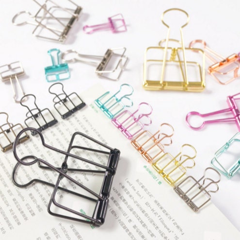 Golden Long Tail Binder Clips Mixed Size 19/25/32mm 42pcs for