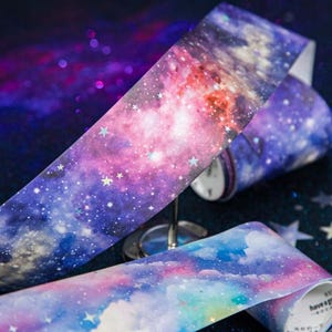 50 mm x 2 m, ster, washi-tape met sterrenhemel, washi-tape wolken, bladgoud, washitape inpakpapier, papier, cadeaupapier
