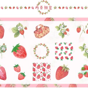 K&ouml;nnte beinhalten: Ein Set mit 16 digitalen Stickern mit Aquarell-Illustrationen von Erdbeeren, Bl&auml;ttern, Blumen und einem Korb mit Erdbeeren. Die Sticker sind perfekt, um Ihren digitalen Projekten einen Hauch von Verspieltheit zu verleihen.