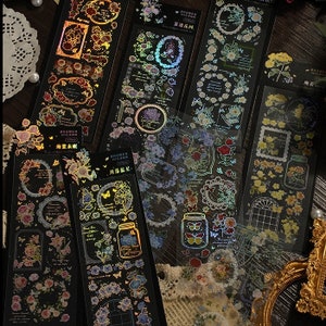 3 folhas, adesivos de folha de ouro, decorações de rosas, adesivos de flores diversas, adesivos de PET, decoração de álbum de fotos, adesivo de scrapbook