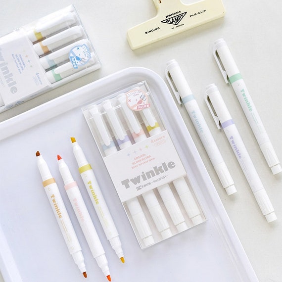 4pcs/set Violet Glitter Highlighter Pen & Colorful Marker Pen For School,  Gift Box Packaging