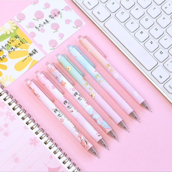 6pcs, Sakura Pens, Pink Pens, 0.5mm, Gel Pen, Cartoon Pen, Kawaii  Stationary, Cute Pens, Sign Pen, Gel Ink Pen, Planner Pen, Black Gel Pens 