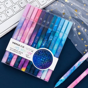 12pcs, star pens, sky pens, 0.5mm, gel pen, cartoon pen, kawaii stationary, cute pens, sign pen, gel ink pen, planner pen, school supplies