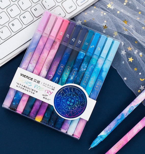 12pcs, Star Pens, Sky Pens, 0.5mm, Gel Pen, Cartoon Pen, Kawaii Stationary, Cute  Pens, Sign Pen, Gel Ink Pen, Planner Pen, School Supplies 