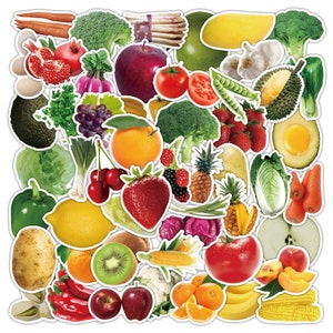 50 pcs, autocollants de légumes, autocollants de valise, autocollants imperméables, autocollants de fruits, papeterie kawaii, autocollants de scrapbooking, lot d'autocollants