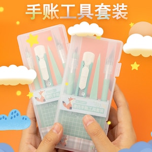 Set di strumenti per pianificatori, pinzette per adesivi, pinzette per adesivi, taglierino, tagliere, utensile per cancelleria, pinzette in acciaio inossidabile, contenitore