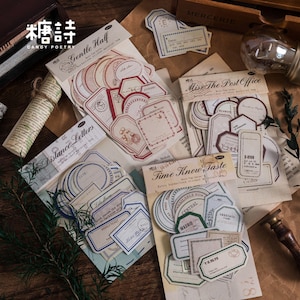 50 pezzi, adesivi scritti, adesivi con cornice, adesivi retrò, cancelleria kawaii, adesivi per album, set di adesivi, pacchetto di adesivi, temi della natura