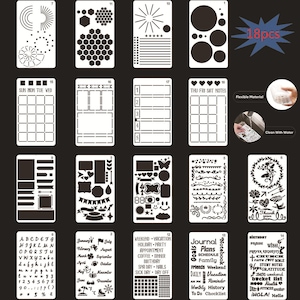 Bullet Journal Schablonen, Planer Schablone, Kunststoff Schablonen, Blumen, Zahlen, Monats Schablonen, Natur, für Scrapbooking