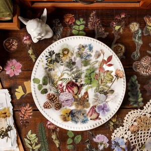 40 pcs, autocollants de plantes, roses, feuilles, fleurs, décoration d'album photo, journal, autocollant PET, autocollant d'agenda, autocollant de scrapbooking