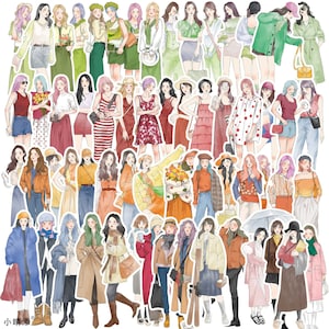 60 Stück, Mädchen Aufkleber, süßes Mädchen, Aufkleberflocken, Mode Mädchen, Planer Sticker, Kawaii Stationär, Scrapbook, Journal