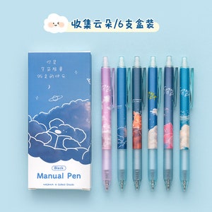 6pcs/Set, Clouds Retractable Gel Pen, Blue Planner Pens, sky cute pens, 0.5mm, pink sign pen, gel ink pen, black gel pensaesthetic pens