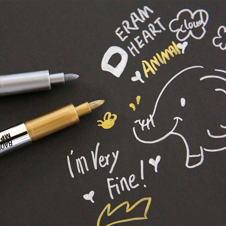 2pcs/set Metallic Pen Gold Silver Marker Pens Metallic Etsy