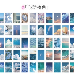 May include: A collection of 40 digital collage sheets featuring various blue and white images, including clouds, seascapes, and buildings. The text "6 心动夜色" is visible in the top centre of the image.