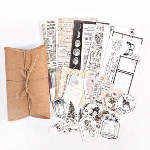 30 piezas/juego, bolsa de material, paquetes de regalo, papel de diario basura, luna, árbol, planta, papel de álbum de recortes, kit de bullet journaling, temas de la naturaleza