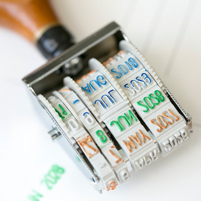 Date stamp, Planner Stamp, Wooden Stamp, Roller Date Stamp, Number stamp, month stamp, cute stamp, kawaii stamp, Nature themes image 2