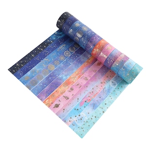 12 rolek, Galaxy Washi Tape, Cosmic Washi Tape, Universe, Gold Foil, Sky, Masking Tape, 15mmx2m, Gift Wrap Tape, Starry Night, Planet